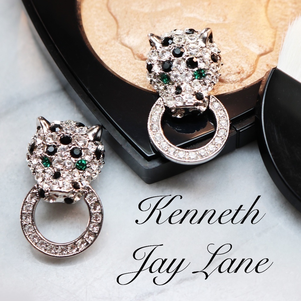 Rare Kenneth Jay Lane Leopard Doorknocker Earrings